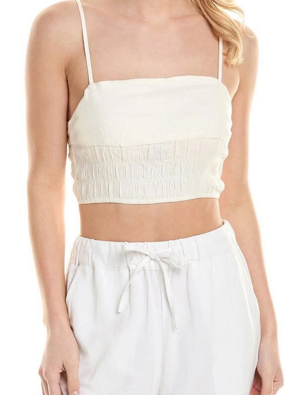 Onia Off White Linen Smocked Crop Cami
